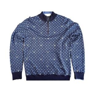 GREYSON Quarter Zip Knit Sweater – Men’s Medium – Geometric Blue Pattern